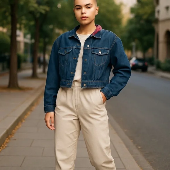 Vintage GUESS Jeans by Georges Marciano Cropped Denim Jacket Size Small - Picture 1 of 6